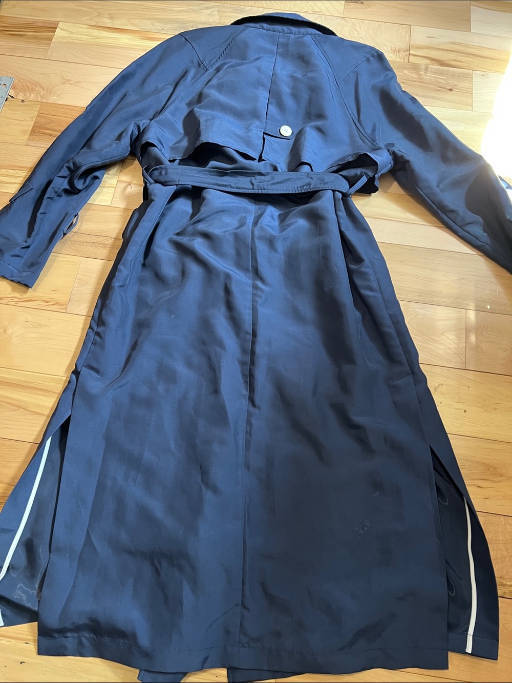 Navy Double-Breasted Trench Coat with Belt - Picture 6 of 14
